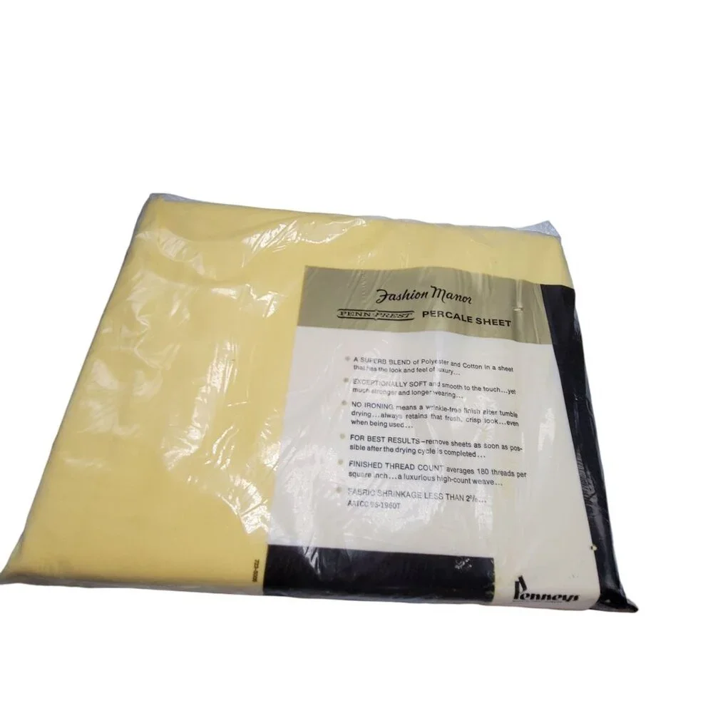 Vtg Penn-Prest Fashion Manor Percale Double Bed Fitted Sheet Butter Yellow